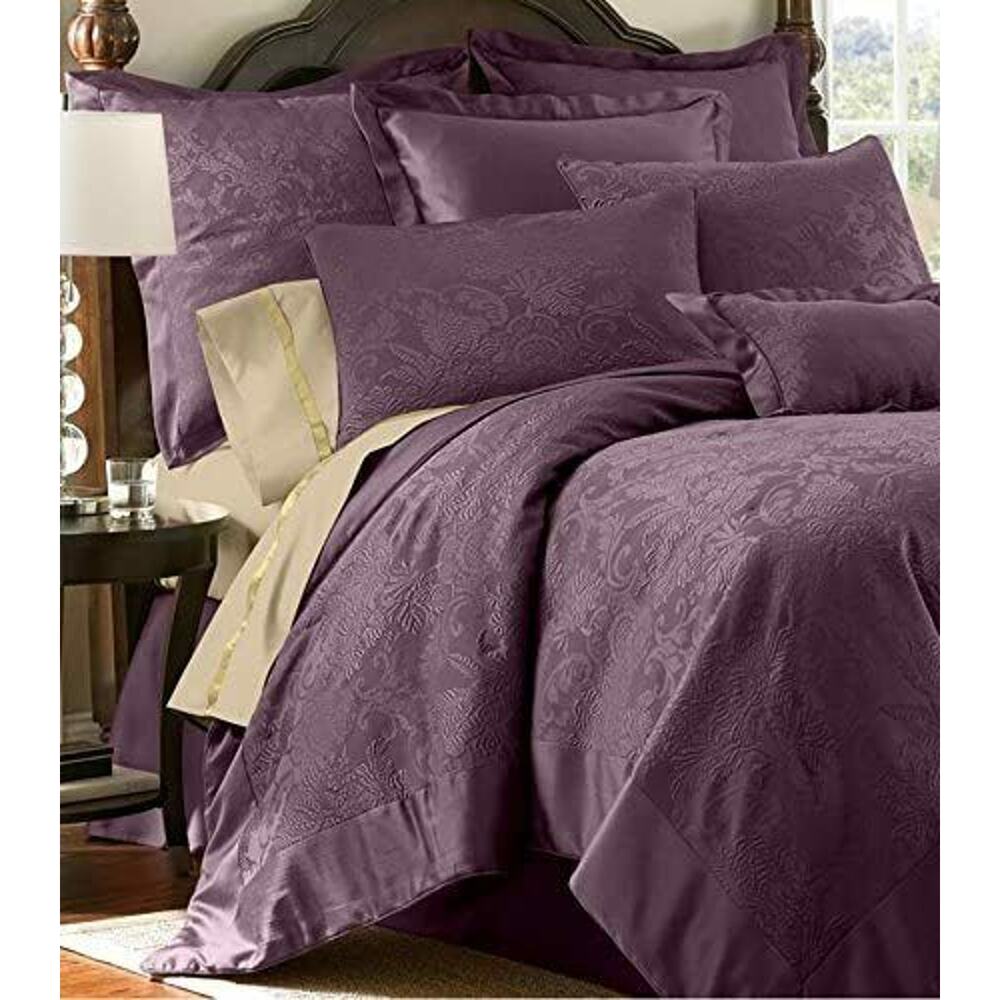 Waterford Linens Ashbourne King Quilt Aubergine Purple NEW Floral Embossed